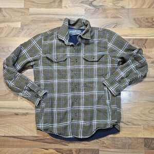 Eddie Bauer Men's Sherpa Lined Flannel Shirt Jacket Olive Green Plaid Size M
